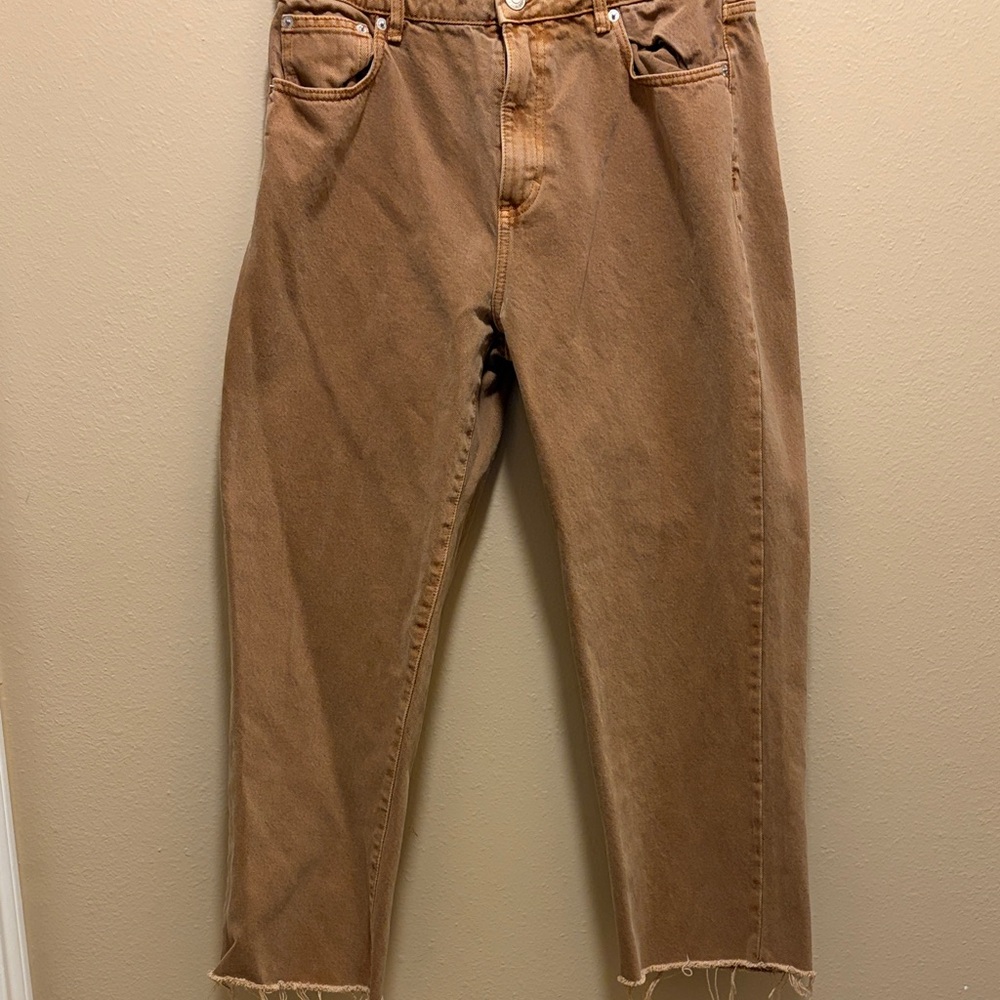 Pull&Bear Men's Straight Jeans in Tan Brown